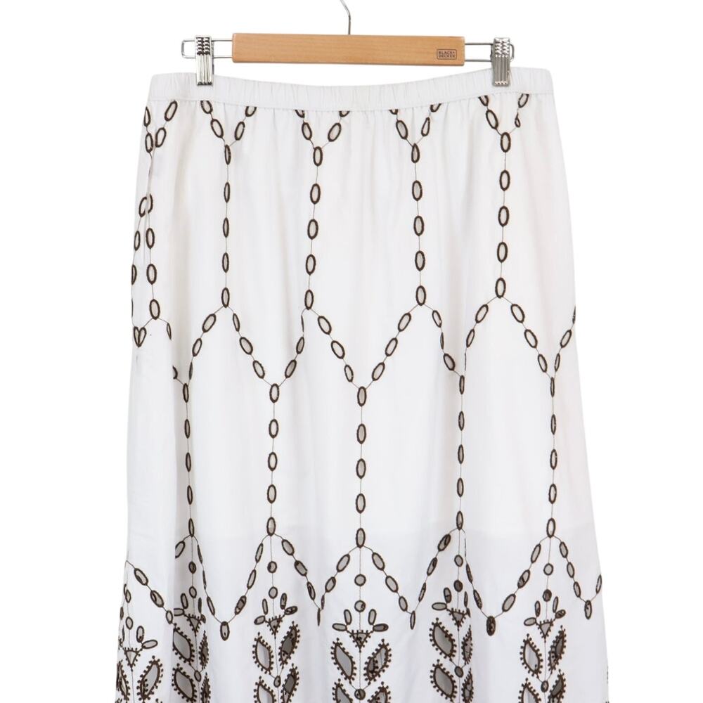 NWT Madewell Embroidered 100% Cotton Poplin Midi Skirt White Brown Size Large - Picture 8 of 11